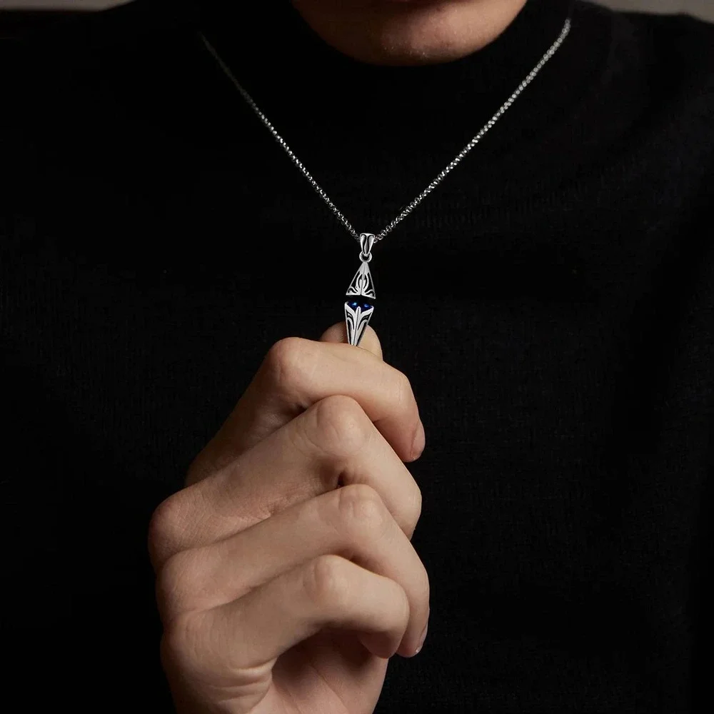 Blue Stone Stainless Steel Silver Tone Necklace Geometric Pendant Men's Jewelry